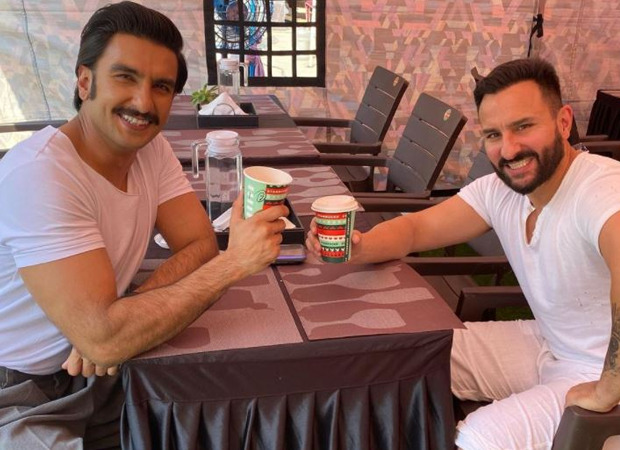 Saif Ali Khan and Ranveer Singh twin in white as they bond over a cup of coffee on set