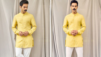 Rajkummar Rao’s yellow panel shirt and white pants worth Rs. 9900 are perfect for haldi ceremony