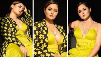 Rashami Desai looks smoking hot in plunging neckline yellow bralette and pants paired with printed blazer