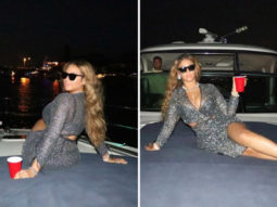 Beyoncé stuns in silver sheer wrap top and matching slit skirt she heads to Miami