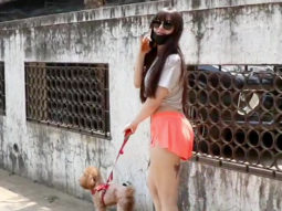 Giorgia Andriani spotted outside her house with her dog