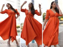 Huma Qureshi maintains effortless put-together vibe in orange midi dress worth Rs. 11,300 for Maharani promotions