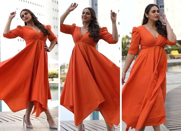 Huma Qureshi maintains effortless put-together vibe in orange midi dress worth Rs. 11,300 for Maharani promotions