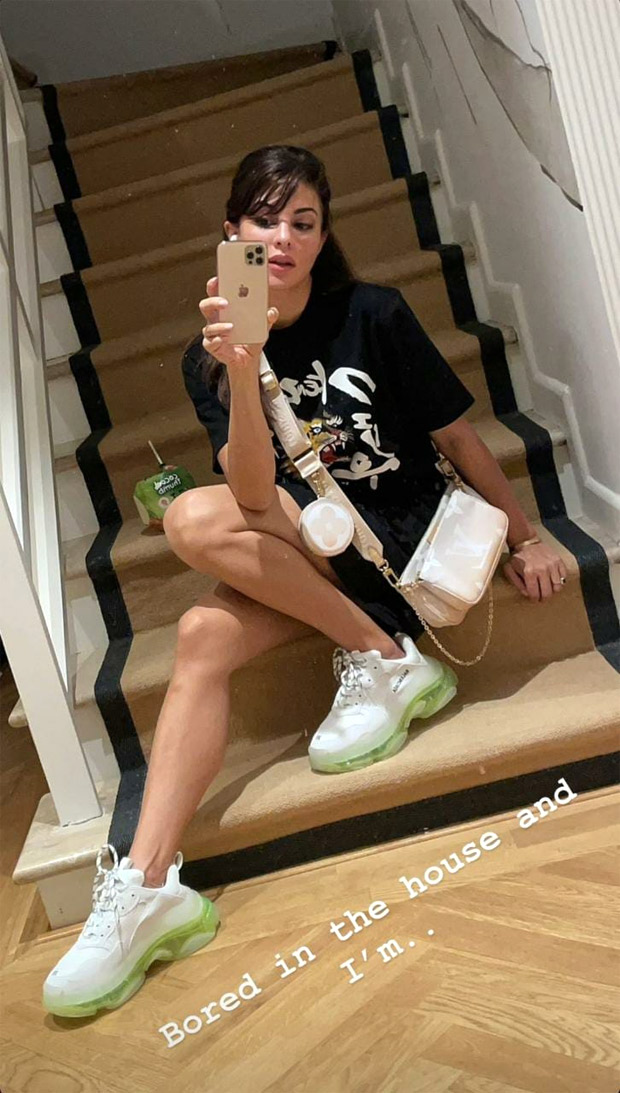 Jacqueline Fernandez pairs her casuals with Balenciaga sneakers worth Rs. 79,000 and Louis Vuitton bag worth Rs. 1.4 lakhs