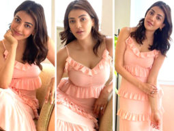 Kajal Aggarwal rocks soft glam look in Michael Kors coral peach ruffled midi dress