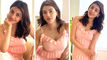 Kajal Aggarwal rocks soft glam look in Michael Kors coral peach ruffled midi dress