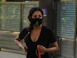 Malaika Arora with her pet dog spotted at her residence in Bandra