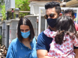 Neha Dhupia with Angad Bedi and daughter spotted outside hospital in Santacruz