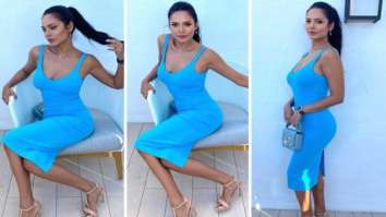 Esha Gupta dons affordable bodycon blue midi dress, carries a luxury Chloé bag worth Rs. 75,628