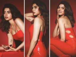 Khushi Kapoor pairs red cut-out swimsuit worth Rs. 7,000 with fiery red leather pants in glamourous photoshoot