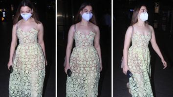 Tamannaah Bhatia arrives in Mumbai in H&M lime yellow lace dress worth Rs. 8237