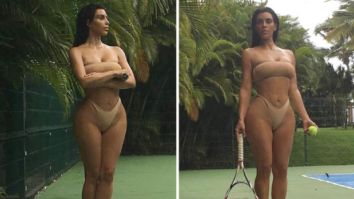 Kim Kardashian plays tennis in nude colour bandeau bikini