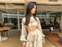 Sarah Jane Dias blends ethnic with modern elegance with satin printed palazzo paired with arm warmer and bralette worth Rs. 38,900
