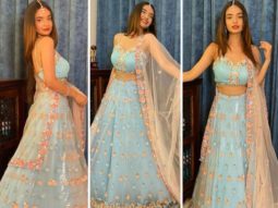 Anushka Sen looks stunning in ice blue lehenga for the wedding reception of Rahul Vaidya and Disha Parmar