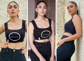 For Toofan promotions, Mrunal Thakur pairs crop top and flared denims with Christian Louboutin sneakers worth Rs. 62,795