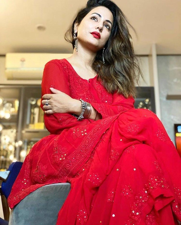Hina Khan celebrates Eid in fiery red chikankari gharara worth Rs. 6000