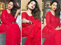 Hina Khan celebrates Eid in fiery red chikankari gharara worth Rs. 6000