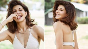 Jacqueline Fernandez looks alluring in white plunging neckline crop top and trousers