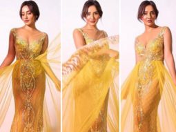 Neha Sharma looks opulent in yellow embellished semi-sheer gown with long trail