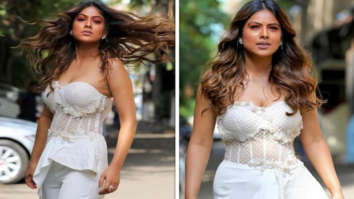 Nia Sharma opts for regencycore fashion, dons strapless sheer corset and white pants