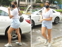 Nora Fatehi runs errands in knotted top and powder blue shorts; carries Louis Vuitton mini backpack worth Rs. 1.45 lakh