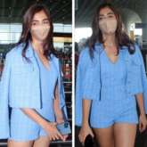 Pooja Hegde channels monotone style in blue romper and blazer as she leaves for Chennai for Vijay’s Beast shoot