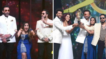 Riteish Deshmukh, Genelia D’Souza and Bobby Deol hand over the winning trophy to Punjab Lions on Indian Pro Music League