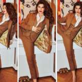 Jacqueline Fernandez does a jaw dropping photoshoot in a brown pantsuit