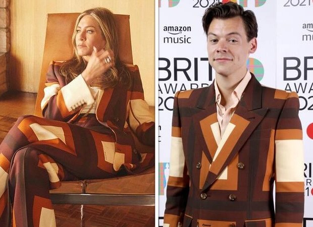 Jennifer Aniston and Harry Styles twin in Gucci retro hues pantsuit; actress says 'just call me Harriet Styles'