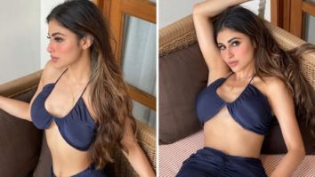 Mouni Roy flaunts her toned figure navy blue halter-neck bikini top and matching skirt in Maldives