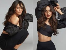Neha Sharma elevates basic look with puffed sleeved off-shoulder crop top and black figure-hugging skirt