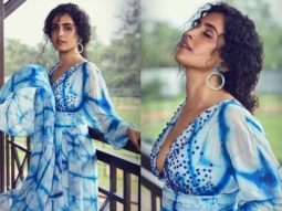 Sanya Malhotra looks beautiful in a blue and white dress for a cover shoot