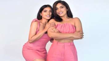 Sisters Bhumi Pednekar and Samiksha Pednekar don identical pastel pink outfits for a photoshoot