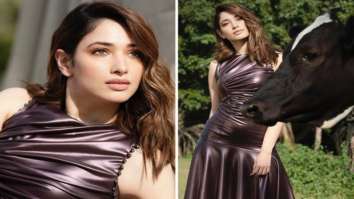 Tammannah Bhatia channels her boss lady vibes in a black faux metallic dress for a photoshoot