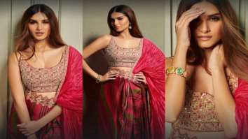 Tara Sutaria looks gorgeous in a cherry red saree from Punit Balana worth Rs. 45,000