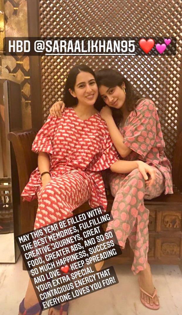 Janhvi Kapoor wishes greater abs, great food, and happiness for Sara Ali Khan on her birthday