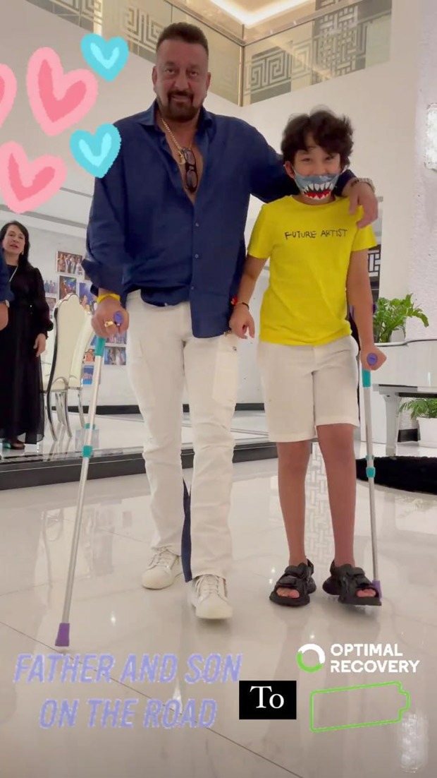 Sanjay Dutt and Shahraan walk arm in arm while Maanayata captures their cute video