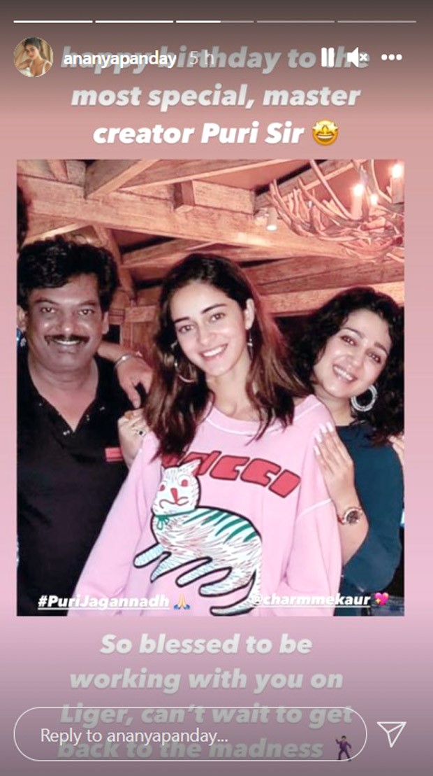 Ananya Panday wishes Liger director Puri Jagannadh on his birthday; says she feels blessed to be working with him on the film