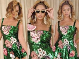 Beyoncé slays in a custom-made green sequin dress; carries a funky pink lemon slice clutch worth Rs. 3 lakh