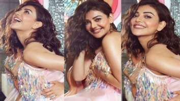 Kajal Aggarwal looks like a dream in a millennial pink dress with a holographic fringe