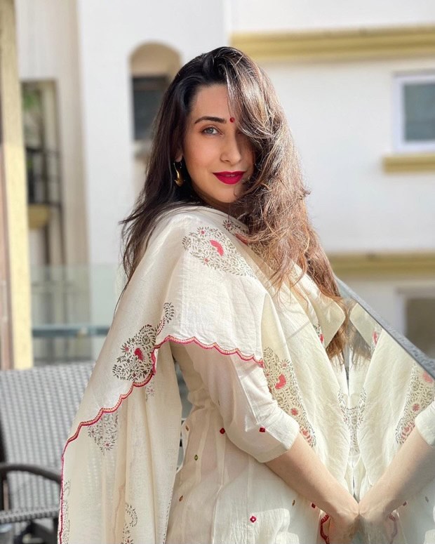 Karisma Kapoor stuns in ivory anarkali set by Punit Balana worth Rs. 22,500