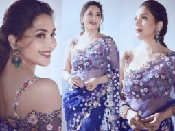 Madhuri Dixit dons a regal blue Rahul Mishra creation with embellishments worth Rs. 1.1 lakh