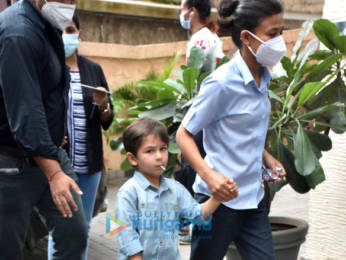 Photos: Ibrahim Ali Khan, Taimur Ali Khan, and Neha Dhupia with her daughter snapped at Soha Ali Khan's house for Inaaya's birthday