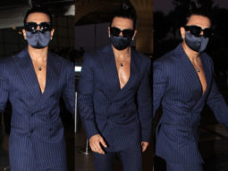 Ranveer Singh oozes charm in a crisp blue suit as he is spotted at the airport flaunting his sculpted abs