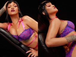 Rihanna sizzles in a bikini and debuts a new fringe as she drops the latest collection of SavagexFenty