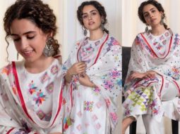 Sanya Malhotra stuns in a beautiful white organic kurta set worth Rs. 47, 040 for Meenakshi Sundareshwar promotions