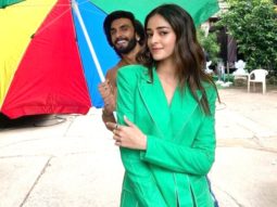 Ranveer Singh holds an umbrella for Ananya Panday as she poses in a stunning green blazer set