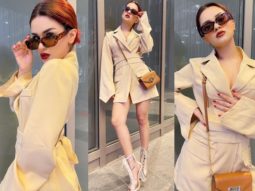 Avneet Kaur slays in a sexy beige blazer dress styled with a brown Michael Kors sling bag