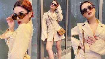 Avneet Kaur slays in a sexy beige blazer dress styled with a brown Michael Kors sling bag