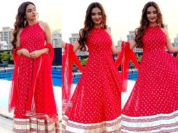 Anushka Sen looks beautiful in red anarkali dress